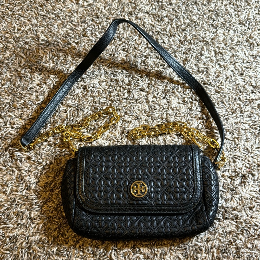 Tory Burch Black Leather Mini Robinson Crossbody Bag